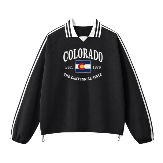 Collection 8 Colorado Contrast Striped Lapel Collar Sweatshirt - Black front