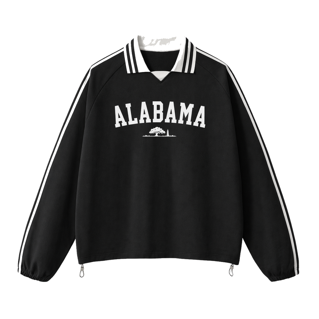 Collection 9 Alabama Contrast Striped Lapel Collar Sweatshirt - Black front