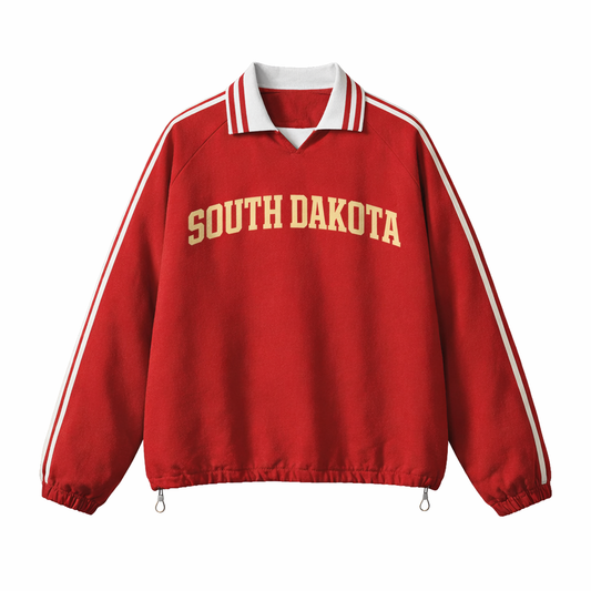 Collection 1 South Dakota Contrast Striped Lapel Collar Sweatshirt - Red front