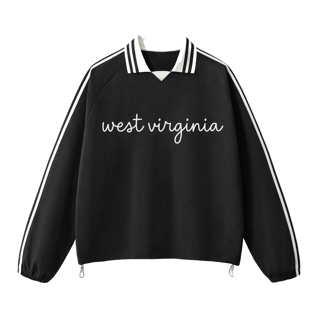 Collection 3 West Virginia Contrast Striped Lapel Collar Sweatshirt - Black front