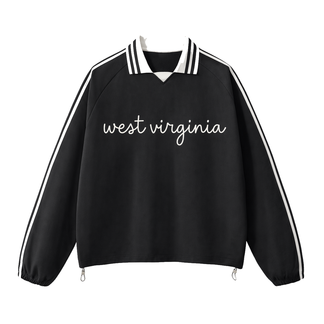 Collection 3 West Virginia Contrast Striped Lapel Collar Sweatshirt - Black front