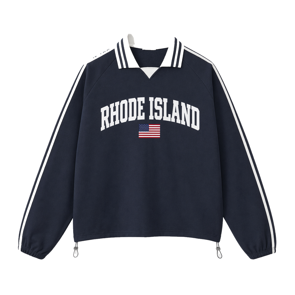 Collection 2 Rhode Island Contrast Striped Lapel Collar Sweatshirt - Royal Blue front