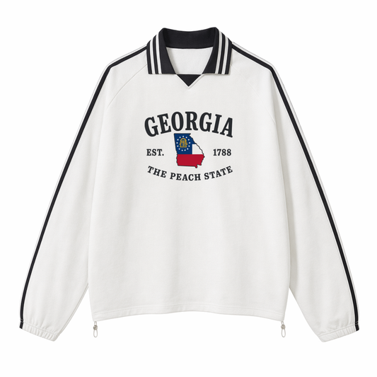 Collection 8 Georgia Contrast Striped Lapel Collar Sweatshirt - White front