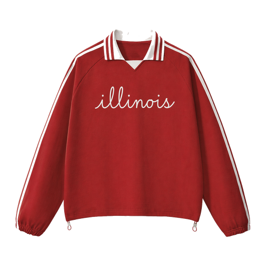 Collection 3 Illinois Contrast Striped Lapel Collar Sweatshirt - Red front