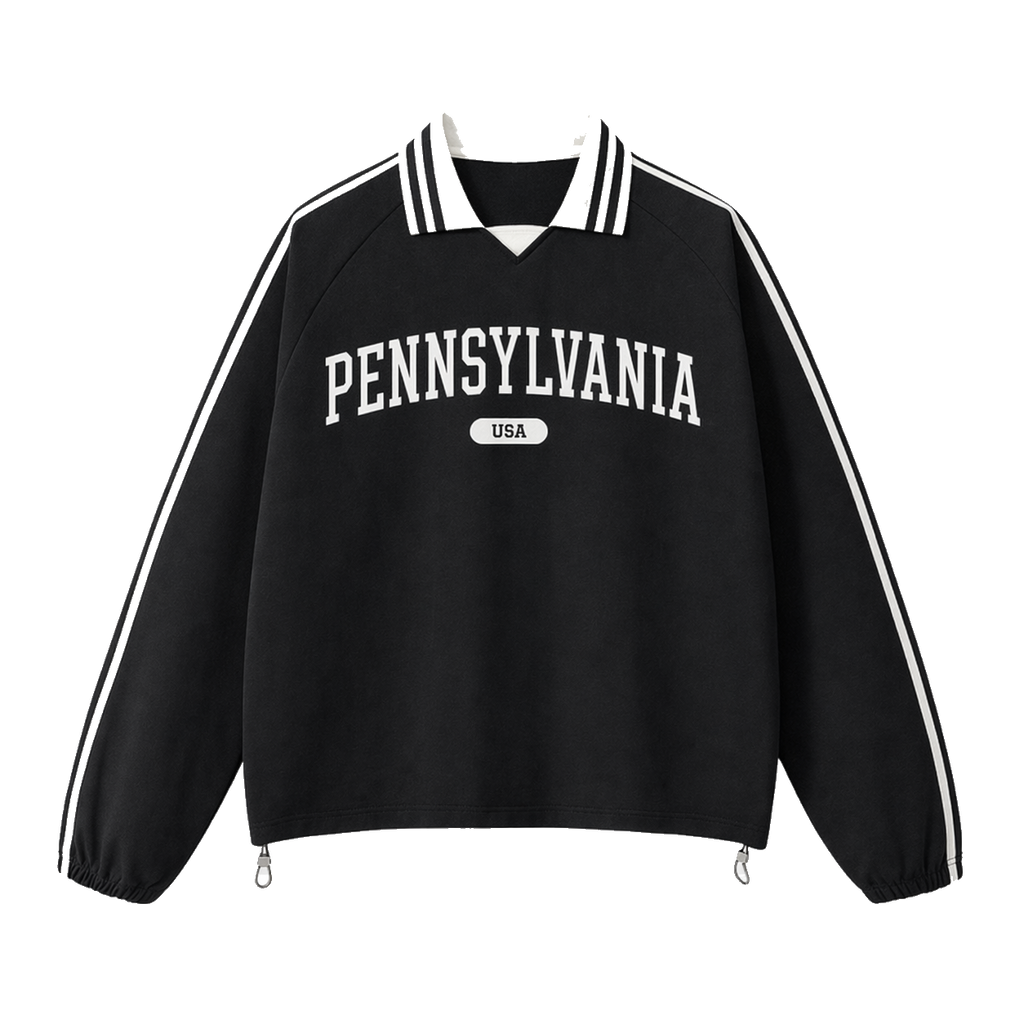 Collection 4 Pennsylvania Contrast Striped Lapel Collar Sweatshirt - Black front
