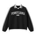 Collection 4 Pennsylvania Contrast Striped Lapel Collar Sweatshirt - Black front