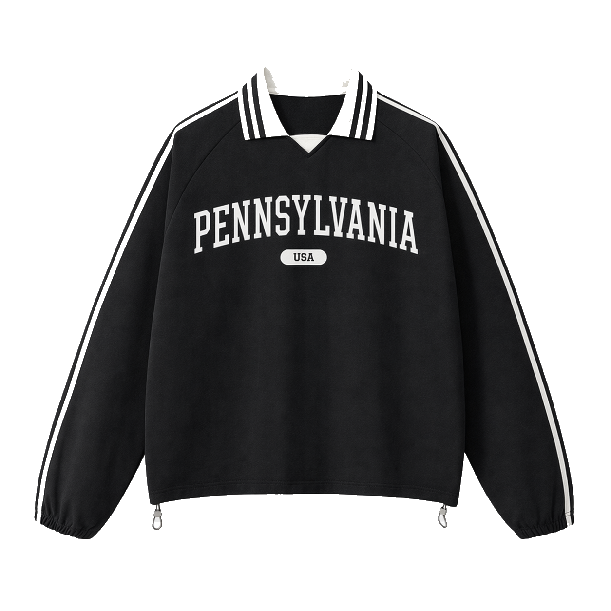 Collection 4 Pennsylvania Contrast Striped Lapel Collar Sweatshirt - Black front