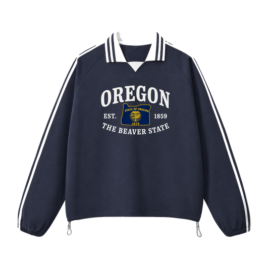 Collection 8 Oregon Contrast Striped Lapel Collar Sweatshirt - Royal Blue front