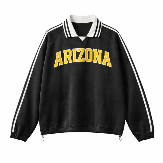 Collection 1 Arizona Contrast Striped Lapel Collar Sweatshirt - Black front