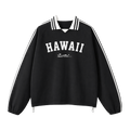 Collection 9 Hawaii Contrast Striped Lapel Collar Sweatshirt - Black front