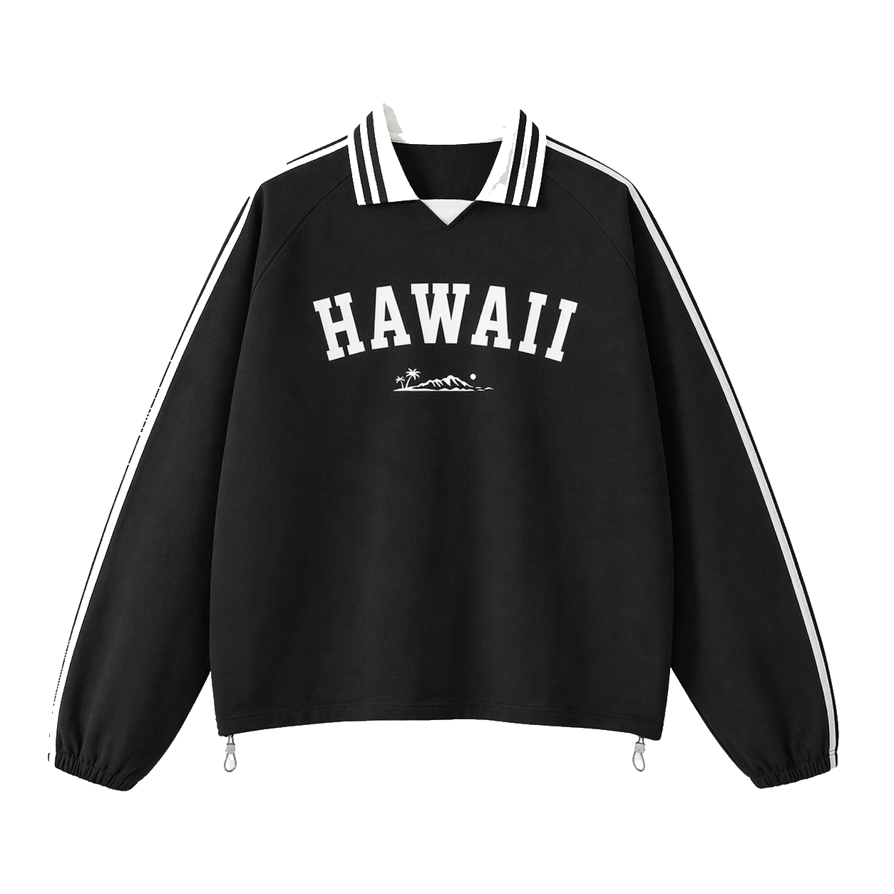 Collection 9 Hawaii Contrast Striped Lapel Collar Sweatshirt - Black front