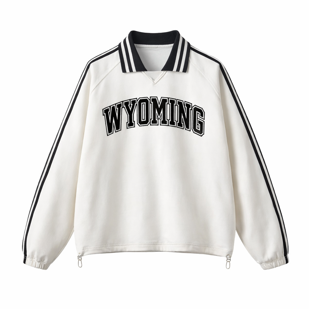 Collection 1 Wyoming Contrast Striped Lapel Collar Sweatshirt - White front