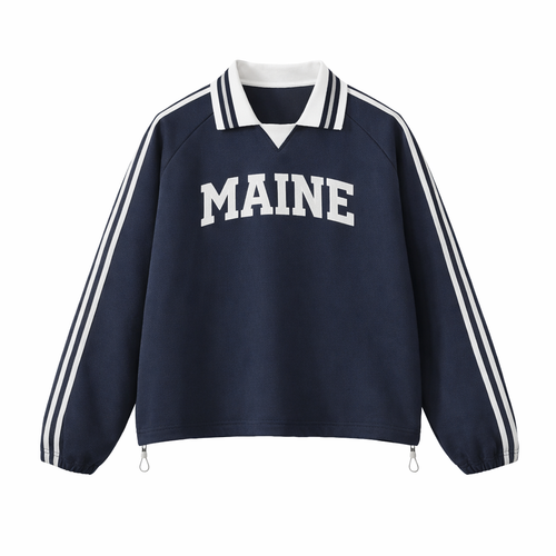 Collection 1 Maine Contrast Striped Lapel Collar Sweatshirt - Royal Blue front