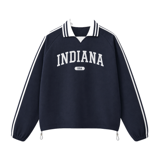 Collection 4 Indiana Contrast Striped Lapel Collar Sweatshirt - Royal Blue front