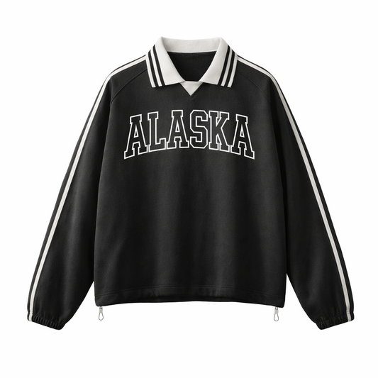Collection 1 Alaska Contrast Striped Lapel Collar Sweatshirt - Black front