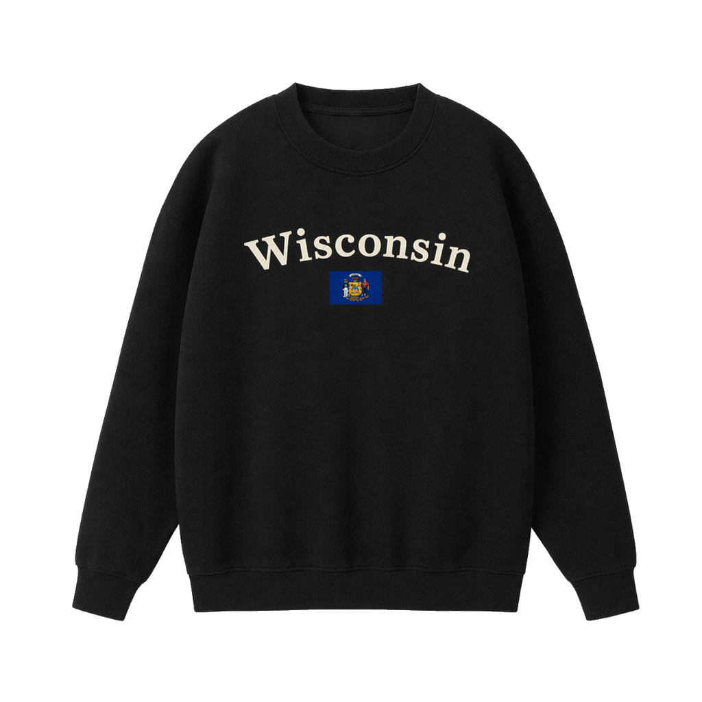 Collection 6 Wisconsin Essential Heavyweight Crewneck Sweatshirt - Black front