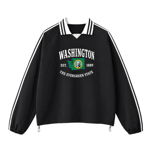 Collection 8 Washington Contrast Striped Lapel Collar Sweatshirt - Black front