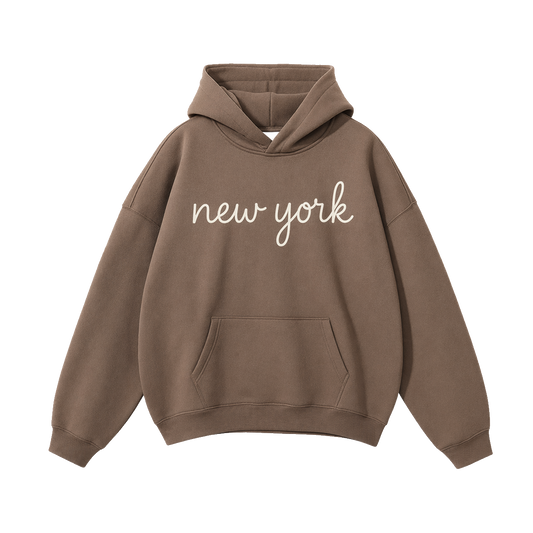 Collection 3 New York Oversize Fleeced Hoodie - Brown front