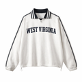 Collection 1 West Virginia Contrast Striped Lapel Collar Sweatshirt - White front