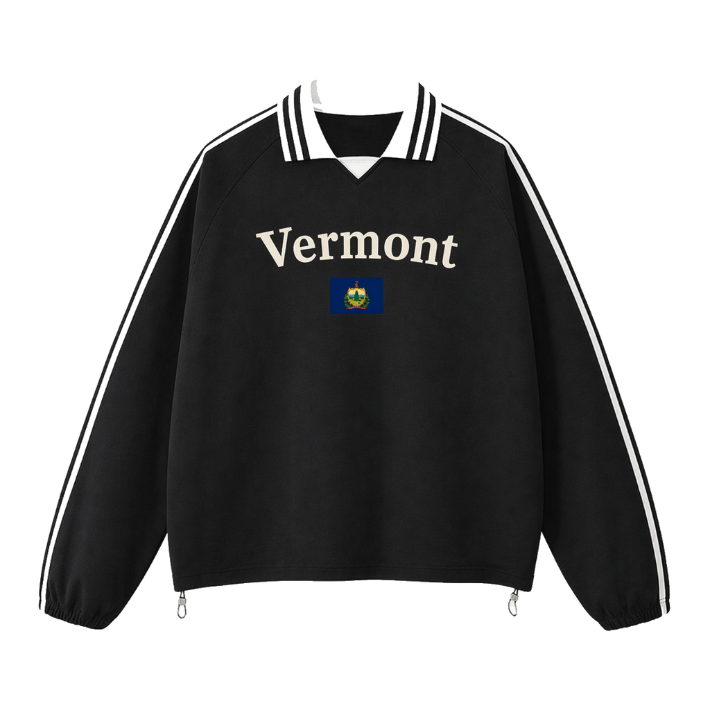 Collection 6 Vermont Contrast Striped Lapel Collar Sweatshirt - Black front