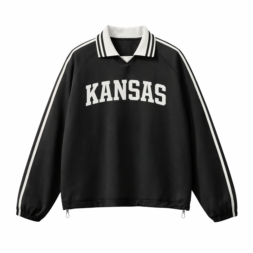 Collection 1 Kansas Contrast Striped Lapel Collar Sweatshirt - Black front