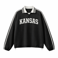 Collection 1 Kansas Contrast Striped Lapel Collar Sweatshirt - Black front