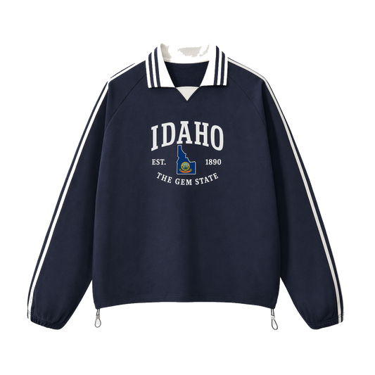 Collection 8 Idaho Contrast Striped Lapel Collar Sweatshirt - Royal Blue front