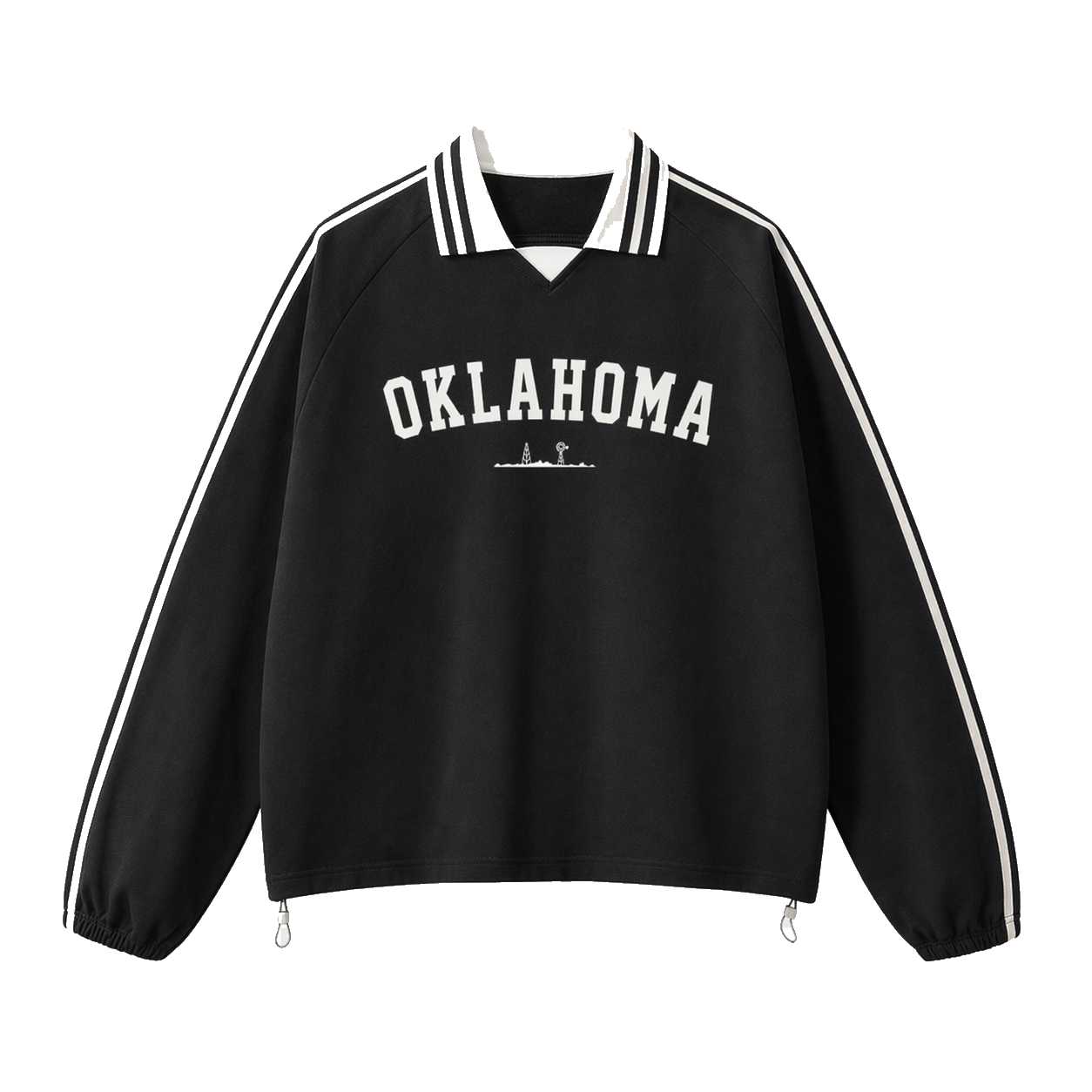 Collection 9 Oklahoma Contrast Striped Lapel Collar Sweatshirt - Black front