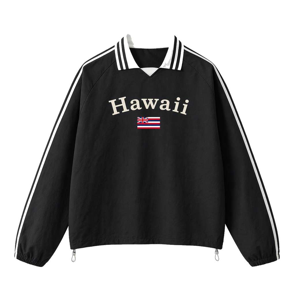 Collection 6 Hawaii Contrast Striped Lapel Collar Sweatshirt - Black front