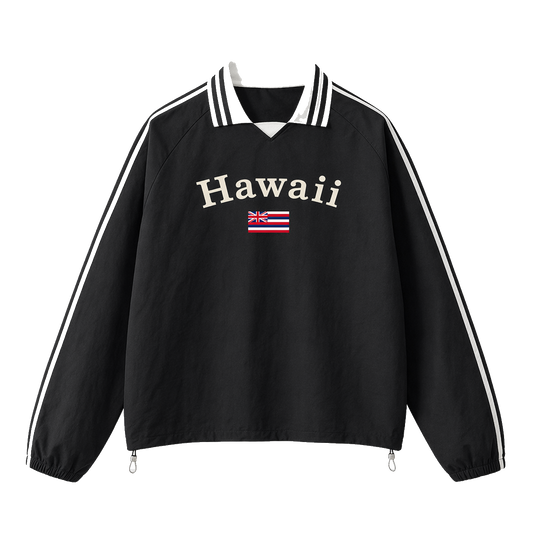 Collection 6 Hawaii Contrast Striped Lapel Collar Sweatshirt - Black front