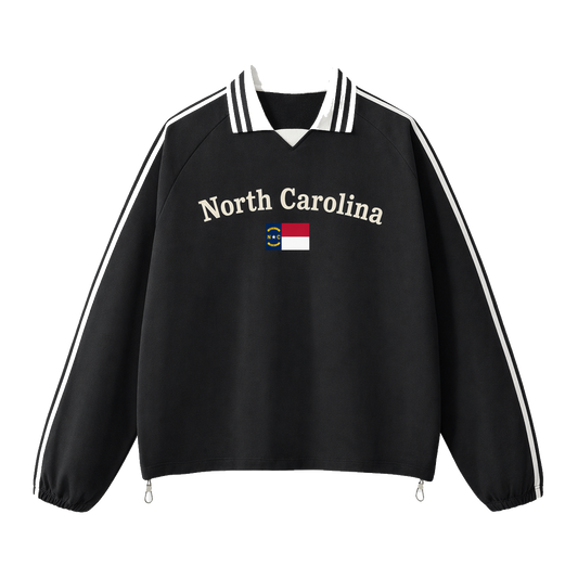 Collection 6 North Carolina Contrast Striped Lapel Collar Sweatshirt - Black front