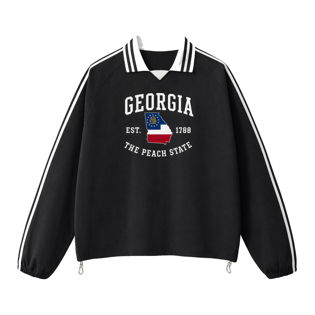 Collection 8 Georgia Contrast Striped Lapel Collar Sweatshirt - Black front