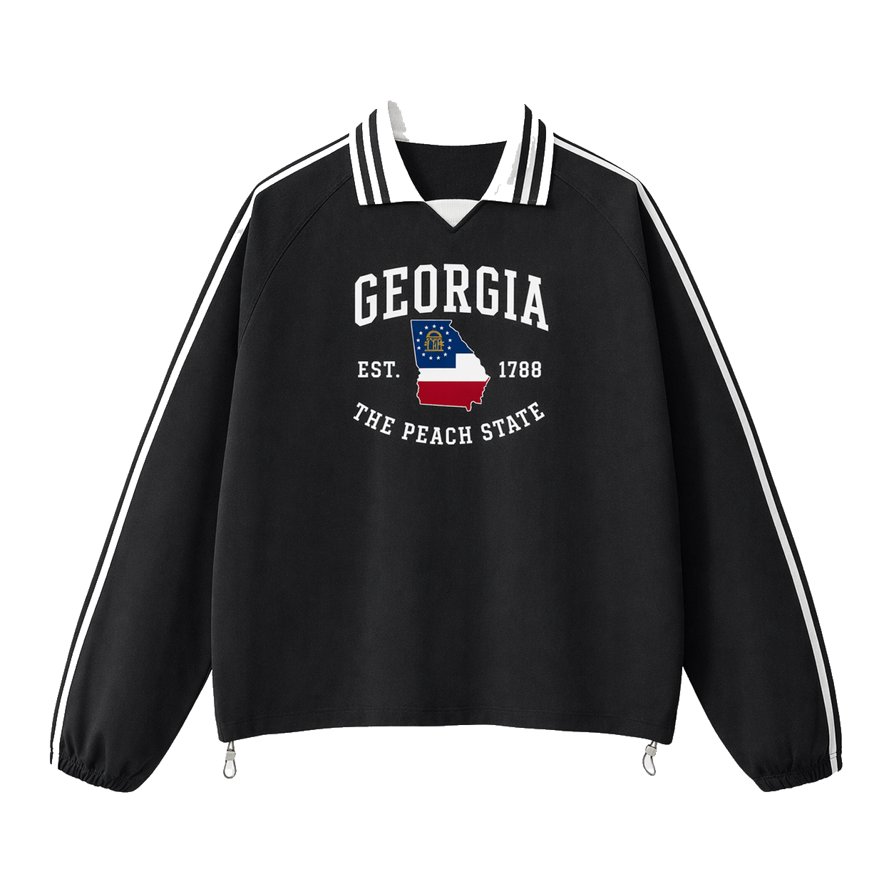 Collection 8 Georgia Contrast Striped Lapel Collar Sweatshirt - Black front