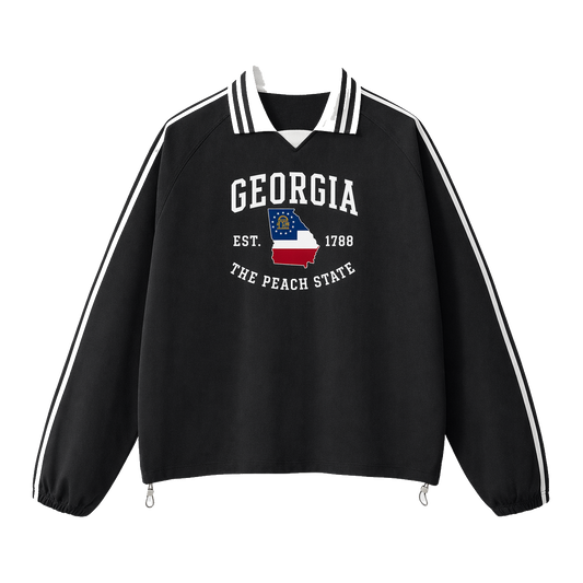 Collection 8 Georgia Contrast Striped Lapel Collar Sweatshirt - Black front