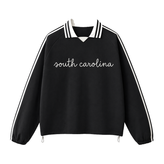 Collection 3 South Carolina Contrast Striped Lapel Collar Sweatshirt - Black front