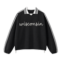 Collection 3 Wisconsin Contrast Striped Lapel Collar Sweatshirt - Black front