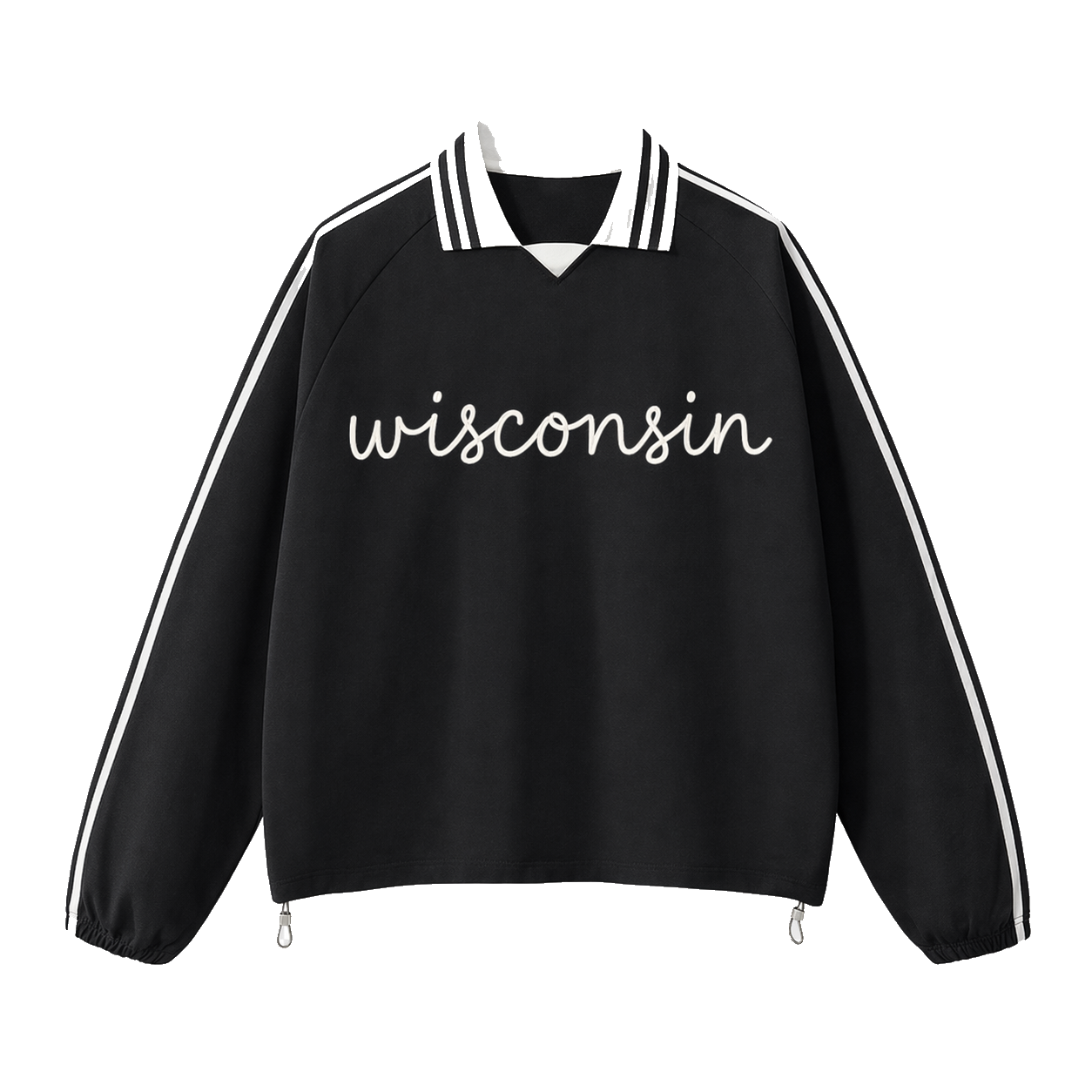 Collection 3 Wisconsin Contrast Striped Lapel Collar Sweatshirt - Black front