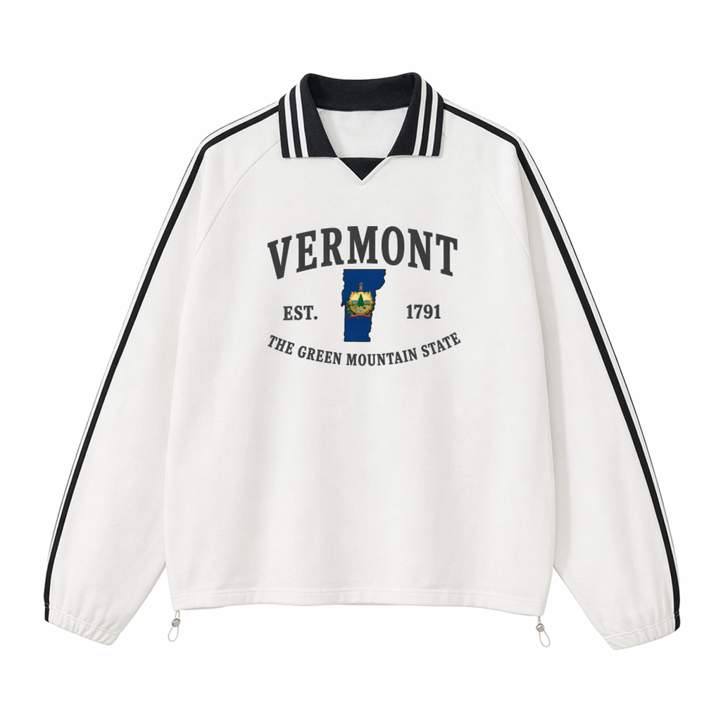 Collection 8 Vermont Contrast Striped Lapel Collar Sweatshirt - White front