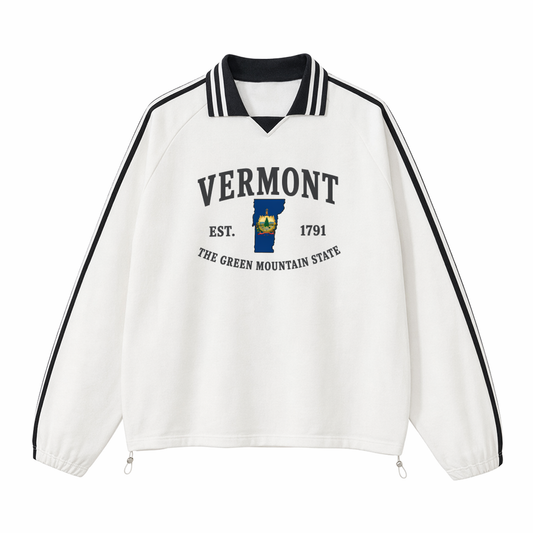 Collection 8 Vermont Contrast Striped Lapel Collar Sweatshirt - White front