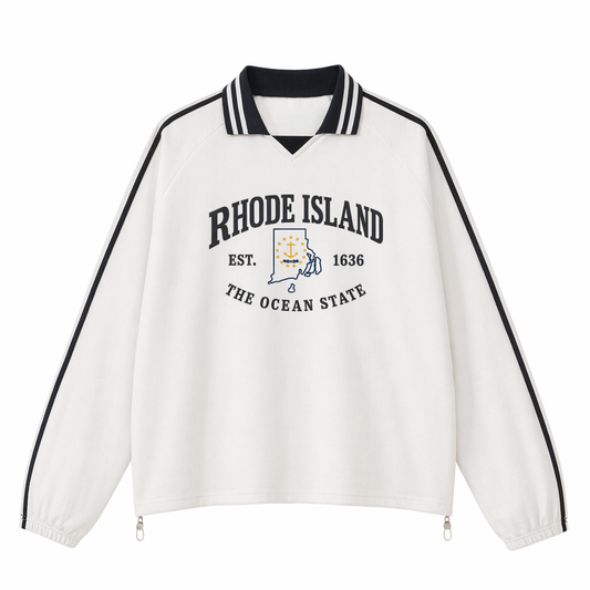Collection 8 Rhode Island Contrast Striped Lapel Collar Sweatshirt - White front