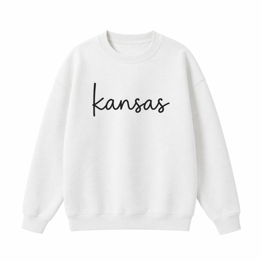 Collection 3 Kansas Essential Heavyweight Crewneck Sweatshirt - White front