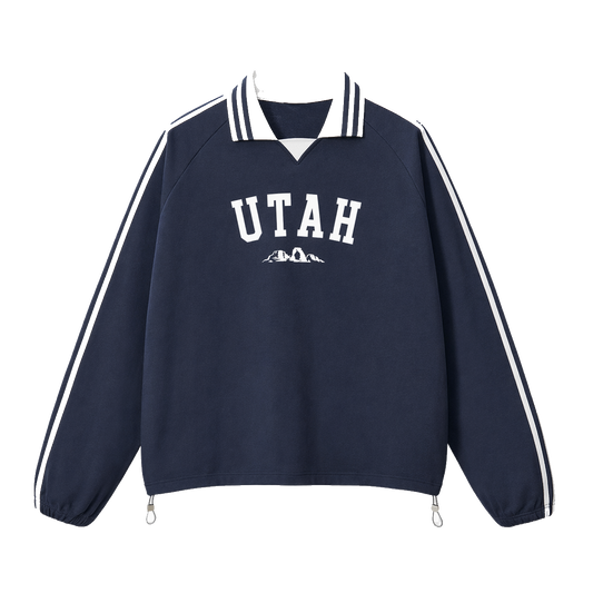 Collection 9 Utah Contrast Striped Lapel Collar Sweatshirt - Royal Blue front