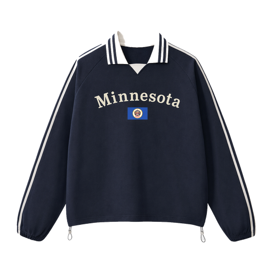 Collection 6 Minnesota Contrast Striped Lapel Collar Sweatshirt - Royal Blue front
