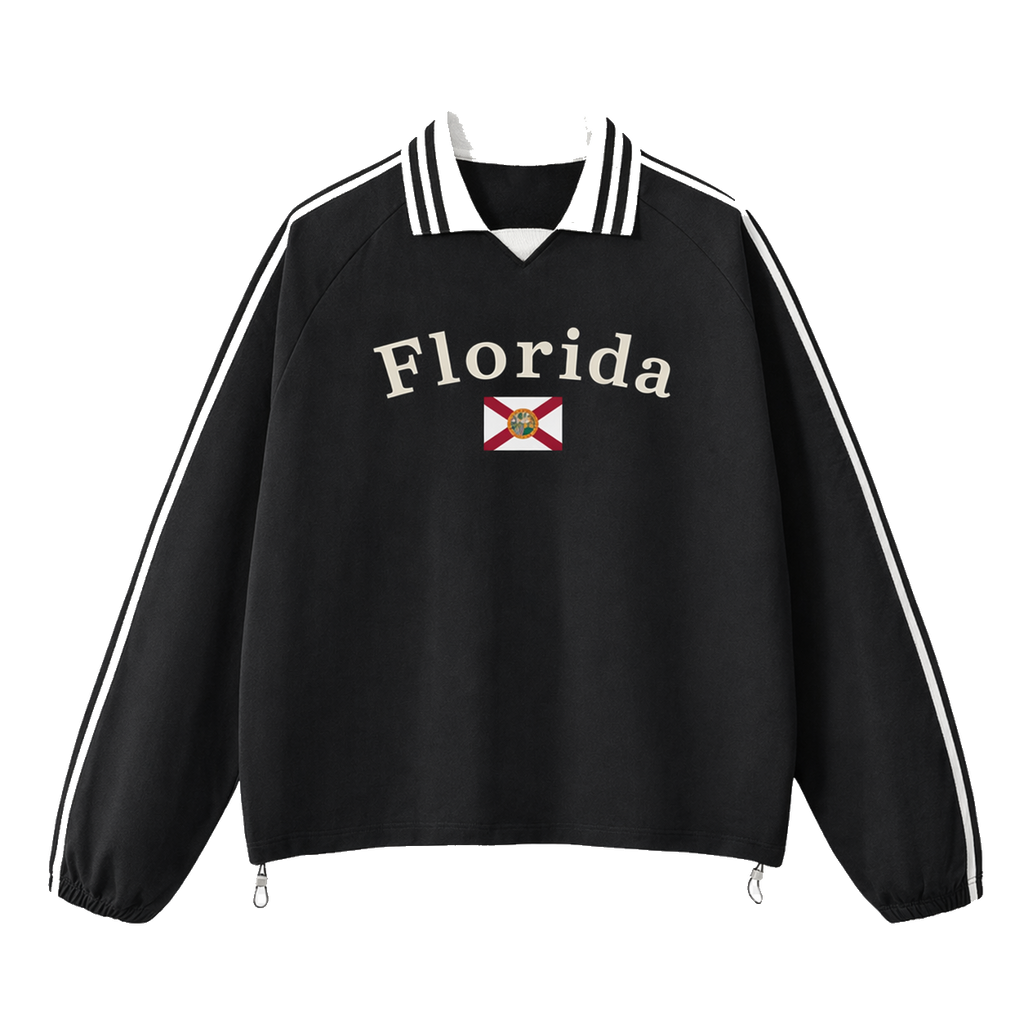 Collection 6 Florida Contrast Striped Lapel Collar Sweatshirt - Black front