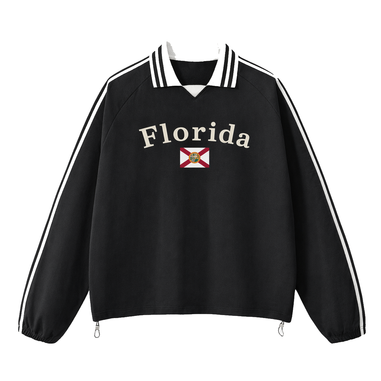 Collection 6 Florida Contrast Striped Lapel Collar Sweatshirt - Black front