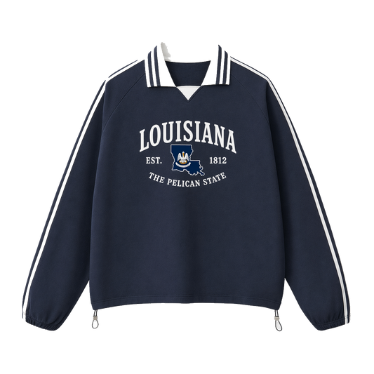 Collection 8 Louisiana Contrast Striped Lapel Collar Sweatshirt - Royal Blue front