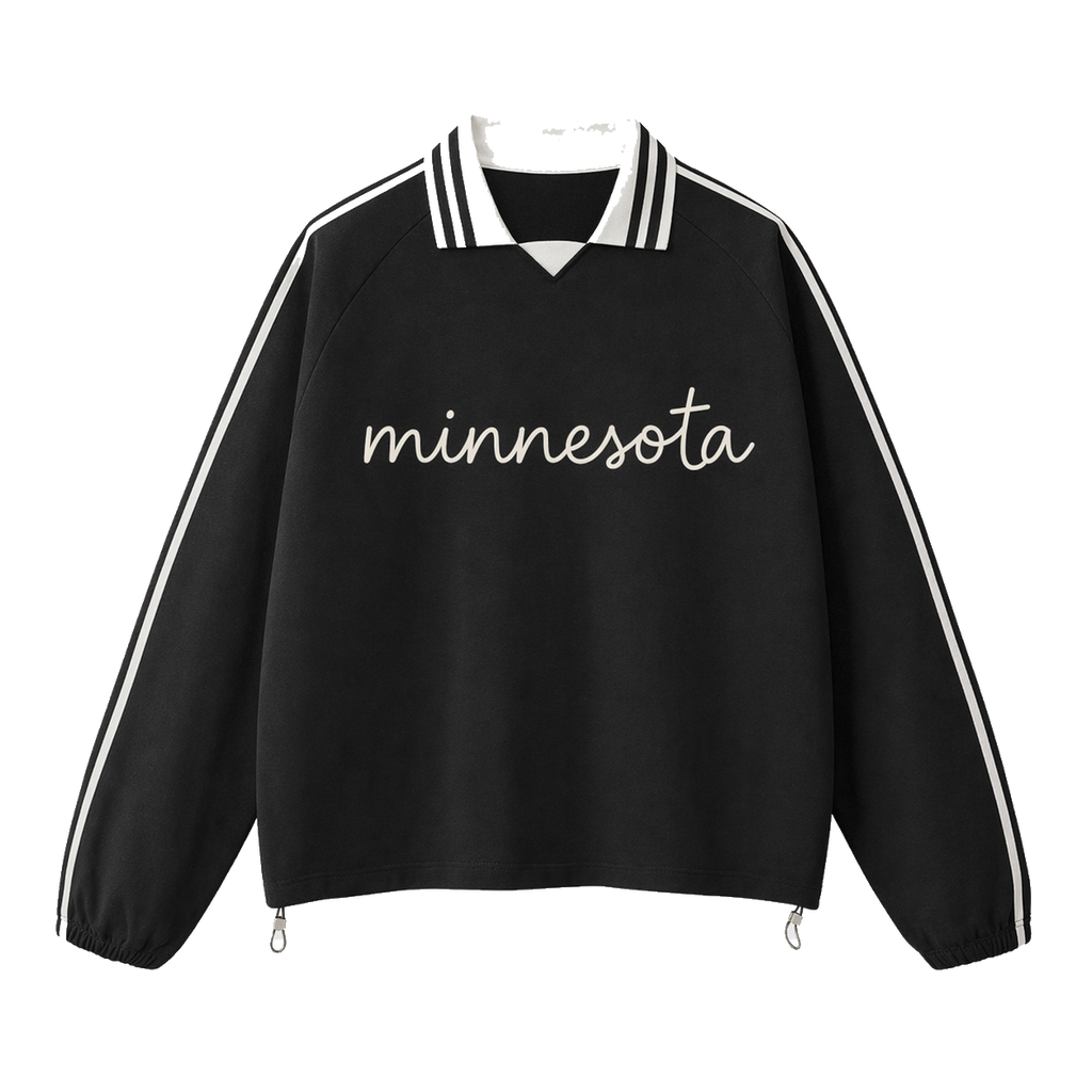 Collection 3 Minnesota Contrast Striped Lapel Collar Sweatshirt - Black front