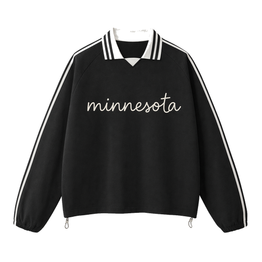 Collection 3 Minnesota Contrast Striped Lapel Collar Sweatshirt - Black front