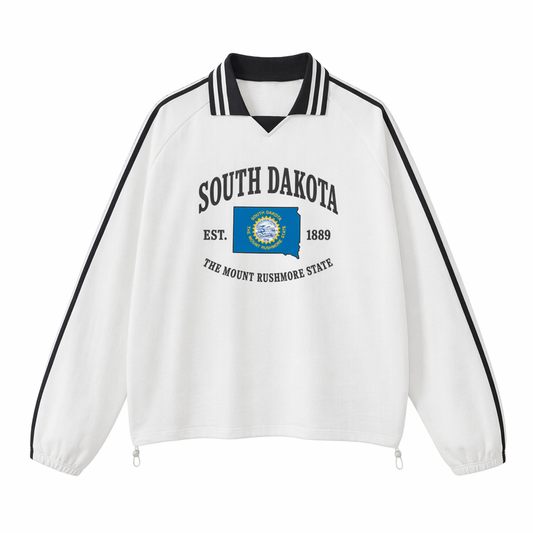 Collection 8 South Dakota Contrast Striped Lapel Collar Sweatshirt - White front