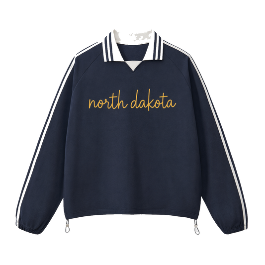 Collection 3 North Dakota Contrast Striped Lapel Collar Sweatshirt - Royal Blue front